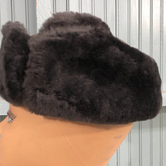 Langenberg Brown Vinyl Trooper 6 7/8 Winter Hat Ear Flaps Made USA - Picture 2 of 10